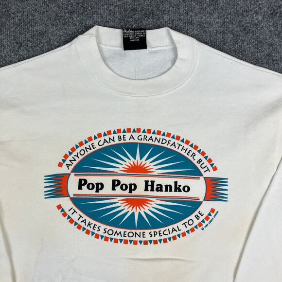 Platinum Sweats Sweater Mens Size L White Pop Pop Hanko Funny Grandpa Graphic - Picture 1 of 8